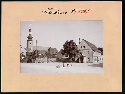 Fotografie Brück & Sohn Meissen, Ansicht Trebsen, Gasthof zum goldnen Anker & Kirche