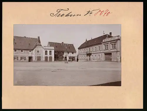 Fotografie Brück & Sohn Meissen, Ansicht Trebsen, Marktplatz mit fleischerei Paul Goldammer & Ratskeller