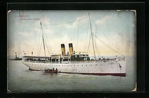 AK Hamburg, Salondampfer Silvana vor Anker liegend