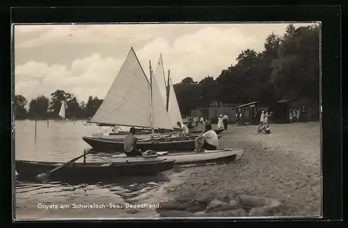 AK Goyatz a. Schwieloch-See, Badestrand mit Booten