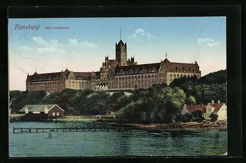 AK Flensburg, Marineschule mit Uferpartie