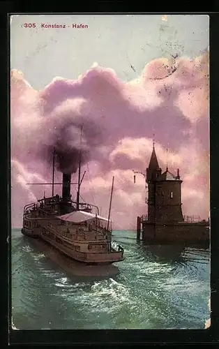 AK Konstanz a. B., Hafenpartie mit Dampfer
