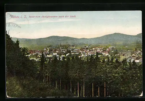 AK Löbau i. S., Blick vom Honigbrunnen nach dem Ort