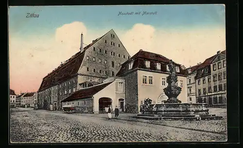 AK Zittau, Neustadt mit Marstall und Brunnen
