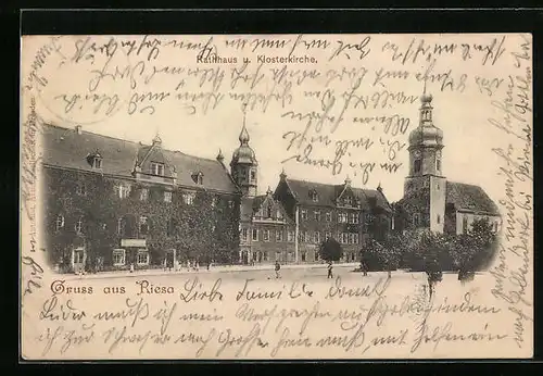 AK Riesa, Rathaus und Klosterkirche
