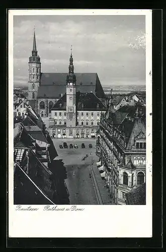 AK Bautzen, Rathaus und Dom aus der Vogelschau