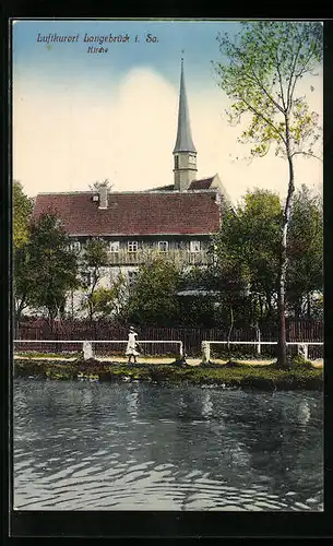 AK Langebrück /Sa., Partie an der Kirche