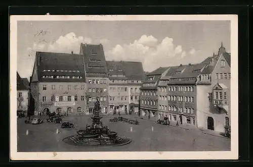 AK Freiberg /Sa., Obermarkt mit Denkmal