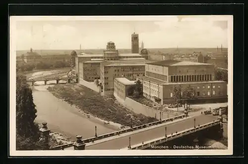 AK München, Deutsches Museum mit Isarbrücken aus der Vogelschau