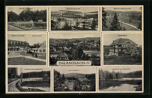 AK Brambach i. V., Radium-Kurhotel, Bose-Haus, Partie im Kurpark