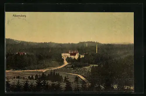 AK Albertsberg, Ortsansicht mit Umgebung aus der Vogelschau