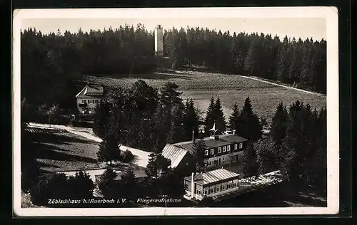 AK Auerbach i. V., Zöbischhaus vom Flugzeug aus