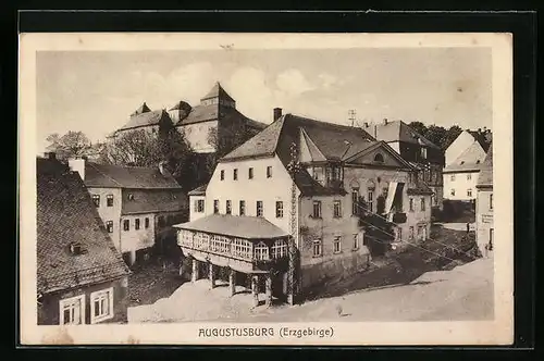AK Augustusburg /Erzgeb., Strassenpartie mit Gasthof Lehngericht