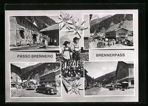 AK Brenner, Hotel Posta, Strassencafe, Kleines Trachtenpärchen