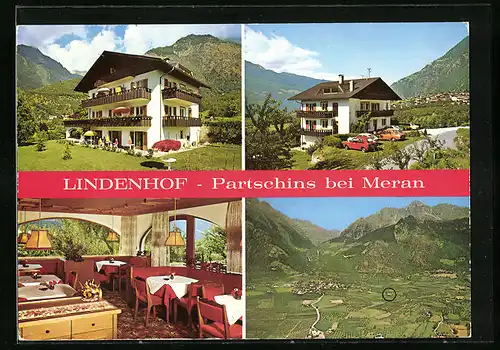 AK Partschins bei Meran, Pension Lindenhof, Gesamtansicht des Ortes