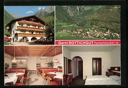 AK Partschins bei Meran, Garni Bottichgut, Ortsansicht aus der Vogelschau