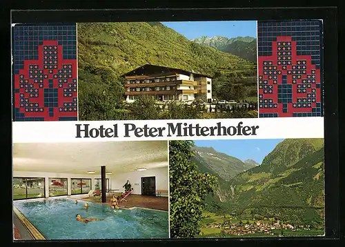 AK Partschins bei Meran, Hotel Peter Mitterhofer mit Schwimmbad, Totalansicht