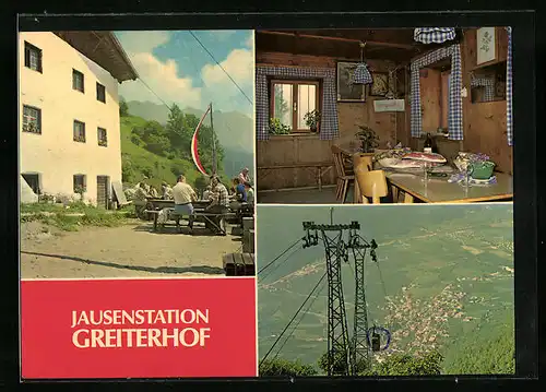 AK Partschins bei Meran, Jausenstation Greiterhof, Seilbahn