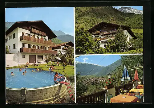 AK Partschins bei Meran, Gasthof-Pension Niedermair mit Swimming Pool, Ortsansicht