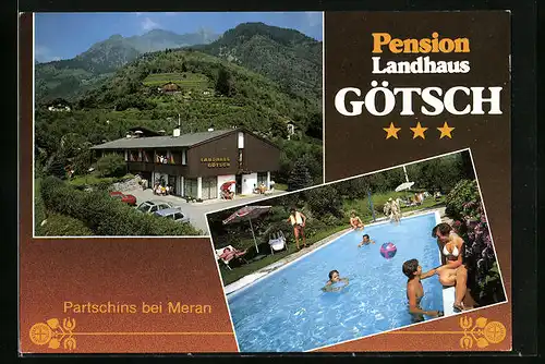 AK Partschins bei Meran, Pension Landhaus Götsch mit Swimming Pool