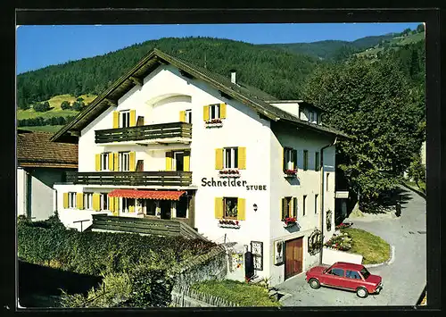 AK Sterzing, Pension-Restaurant-Kaffee Schneider aus der Vogelschau