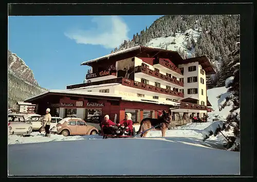 AK Corvara /Alta Badia, Hotel Eden mit Konditorei und Kindern mit Hundeschlitten