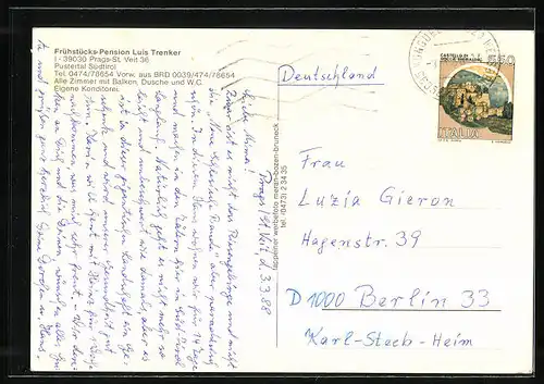 AK Prags-St. Veit, Frühstücks-Pension Luis Trenker