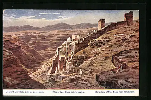 Künstler-AK Friedrich Perlberg: Jerusalem, Kloster Mar Saba