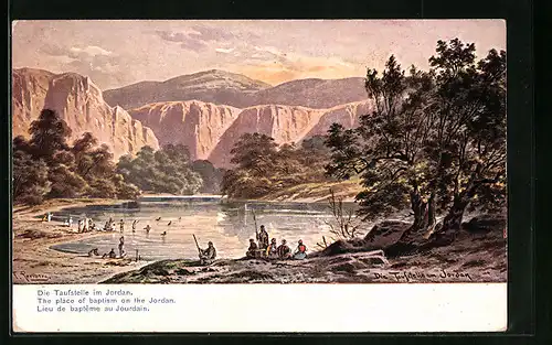 Künstler-AK Friedrich Perlberg: Die Taufstelle im Jordan
