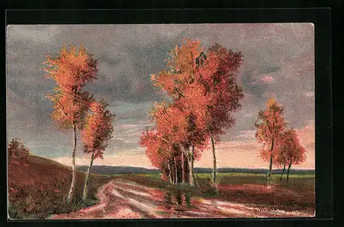 Künstler-AK Sophie Wencke: Worpswede, Landstrasse mit Bäumen