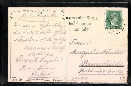 Künstler-AK Hannes Petersen: Zwei kleine Mädchen am Kaffeetisch - Geburtstagsgruss