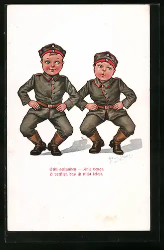Künstler-AK H. Zahl: Kleine Soldaten bei Leibesübungen