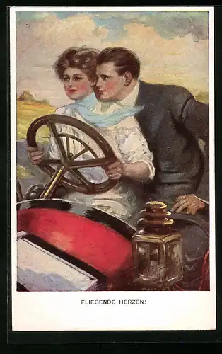 Künstler-AK Clarence F. Underwood: Fliegende Herzen!