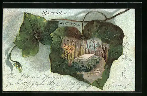 Passepartout-Lithographie Bayreuth, Wagners Ruhestätte in einem Blatt dargestellt