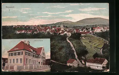 AK Neustadt / Waiblingen, Ortsansicht aus der Vogelschau mit Schulhaus