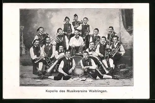 AK Waiblingen, Kapelle des Musikvereins in Tracht