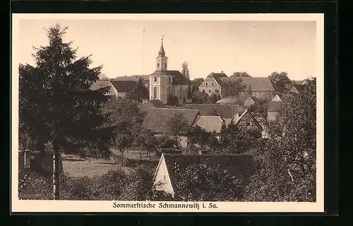 AK Schmannewitz i. Sa., Teilansicht mit Kirche