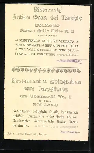 AK Bolzano, Ristorante Casa al Torchio, Piazza delle Erbe N. 2