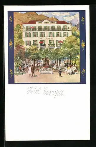Künstler-AK Bozen, Hotel Europa mit Terrassen