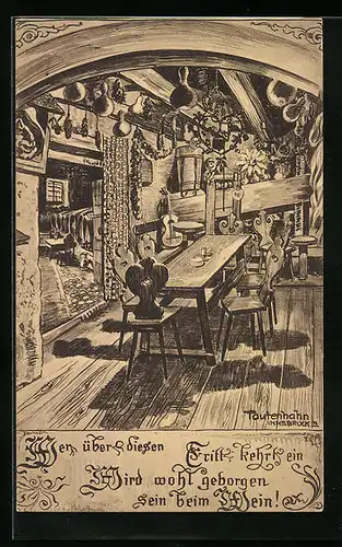 Künstler-AK Sterzing, Central-Hotel Alte Post, Innenansicht