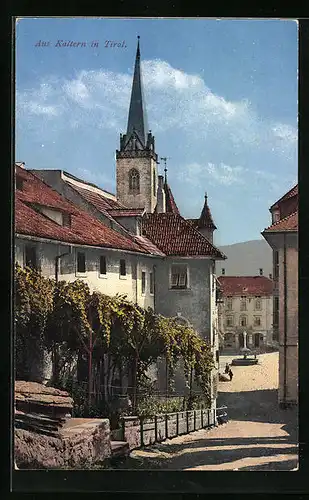 AK Kaltern, Strassenpartie mit Kirche