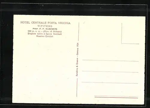 Künstler-AK Vipiteno, Hotel Centrale Posta Vecchia