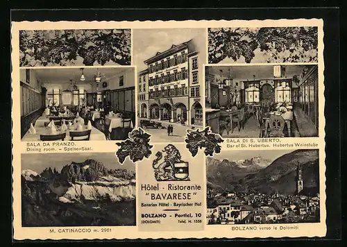 AK Bozen, Hotel Bayrischer Hof, Strassenansicht, Speisesaal