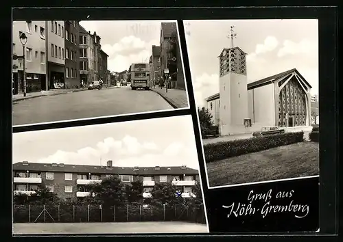 AK Köln-Gremberg, Strassenpartie, Kirche, Wohnhäuser