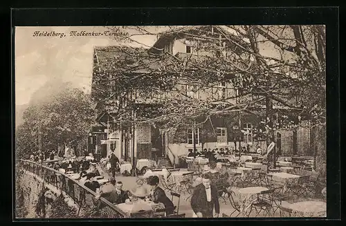 AK Heidelberg, Molkenkur-Terrasse mit Gästen