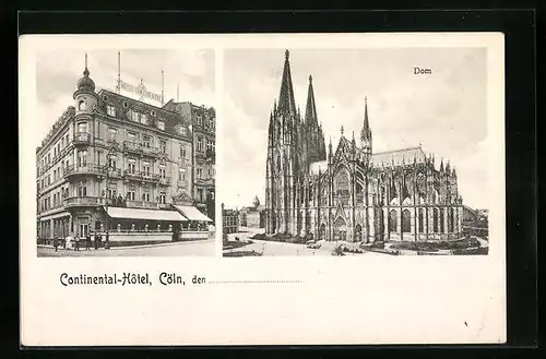 AK Cöln, Continental-Hotel mit Dom