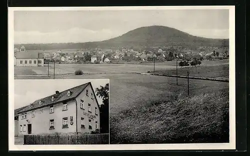 AK Moschheim i. Unterwesterwald, Ortsansicht mit Gasthof zum Malberg