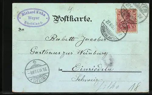 Lithographie Müngsten, Kaiser-Wilhelm-Brücke mit Ortsansicht