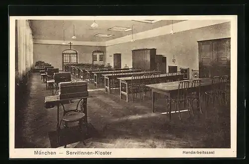 AK München, Servitinnen-Kloster, Handarbeitssaal, Innenansicht, Herzogspitalstrasse 9