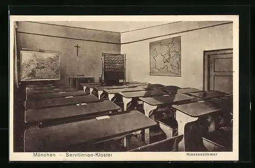 AK München, Servitinnen-Kloster, Klassenzimmer, Innenansicht